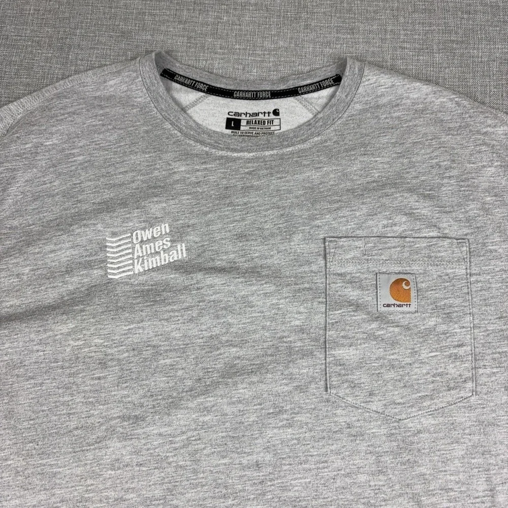 Carhartt Force Shirt Mens L Gray Long Sleeve Pocket Owen Ames Kimball Tee